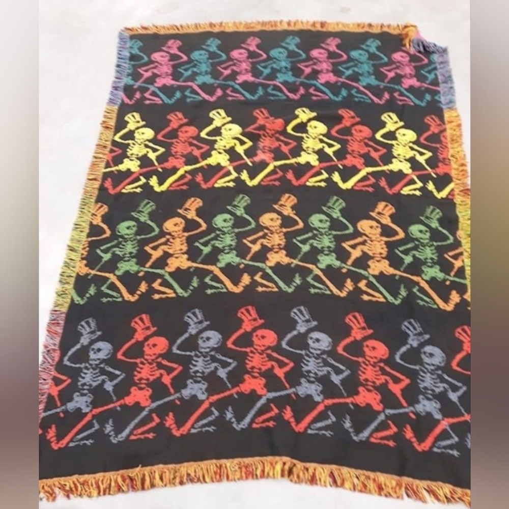 RARE Vintage Grateful Dead Dancing Skeletons Throw Blanket Tapestry - Picture 5 of 5